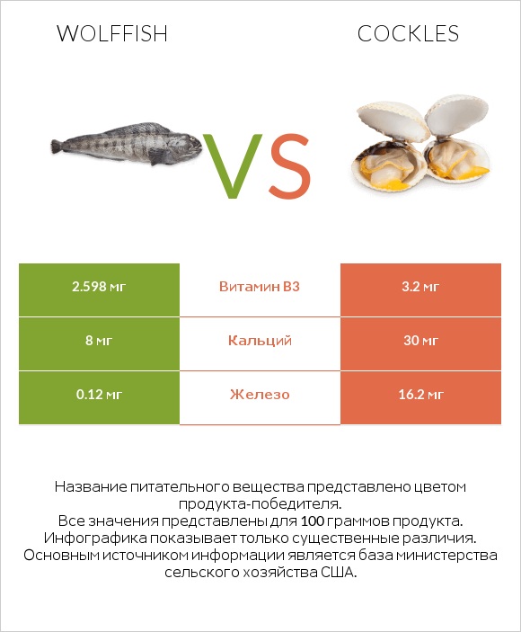 Wolffish vs Cockles infographic