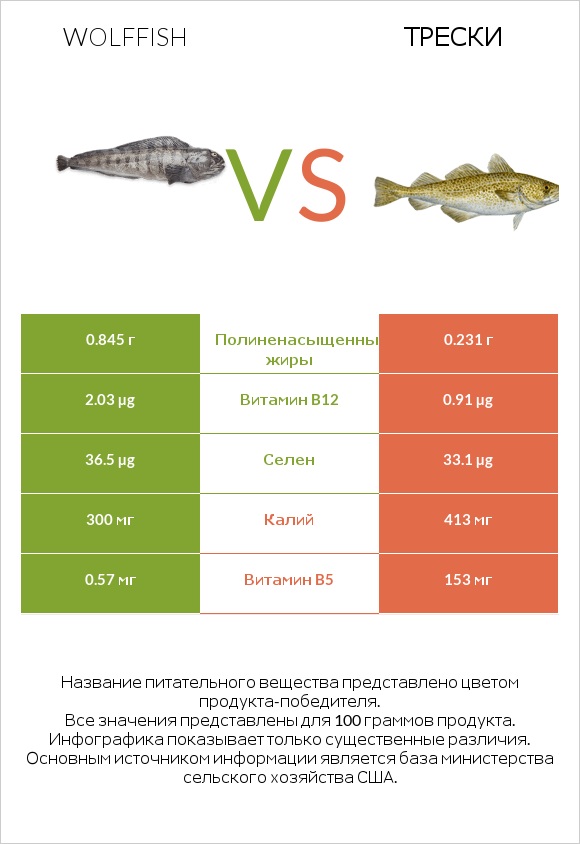 Wolffish vs Трески infographic