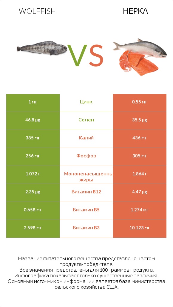 Wolffish vs Нерка infographic