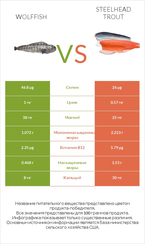 Wolffish vs Steelhead trout infographic