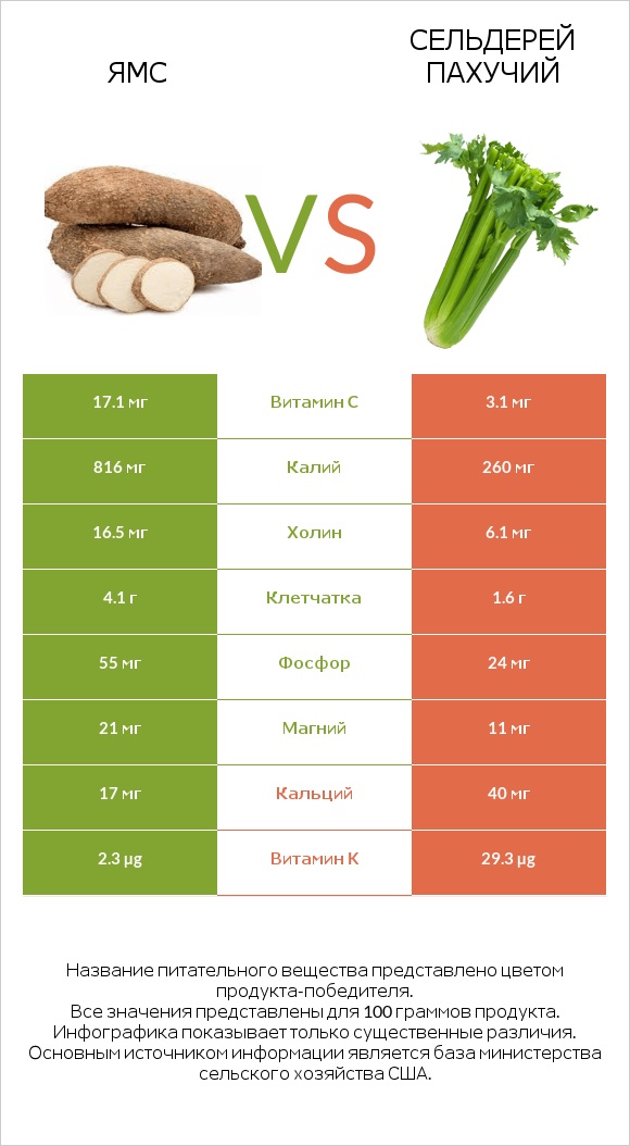 Ямс vs Сельдерей пахучий infographic