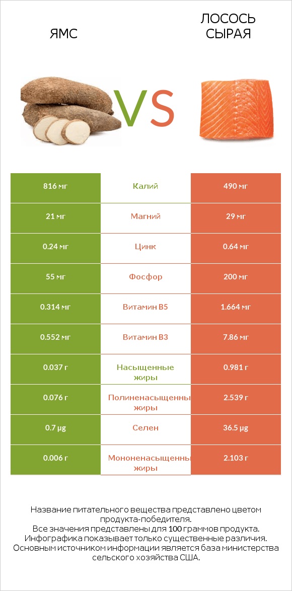 Ямс vs Лосось сырая infographic