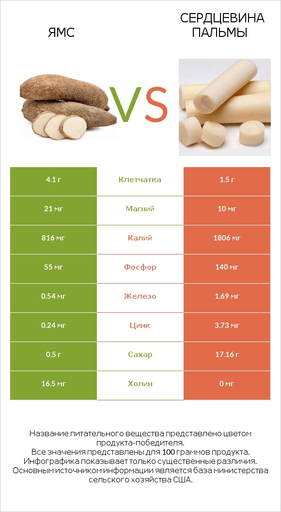 Ямс vs Сердцевина пальмы infographic