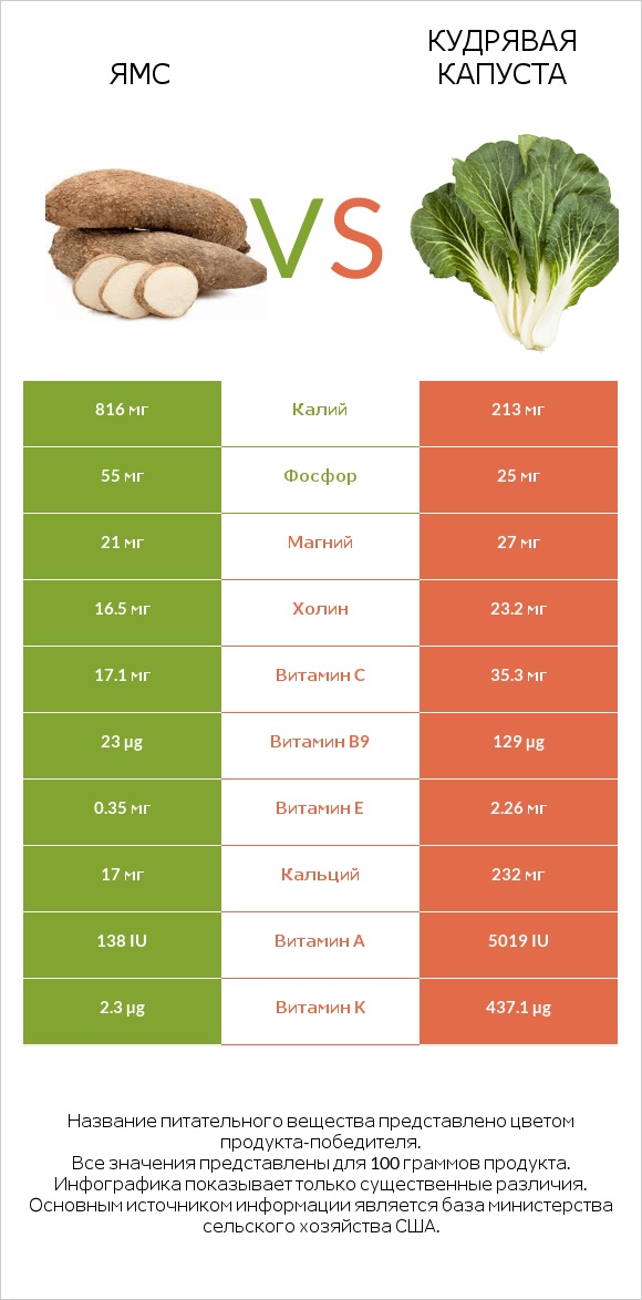 Ямс vs Кудрявая капуста infographic