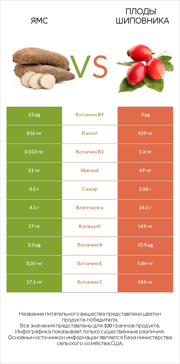 Ямс vs Плоды шиповника infographic