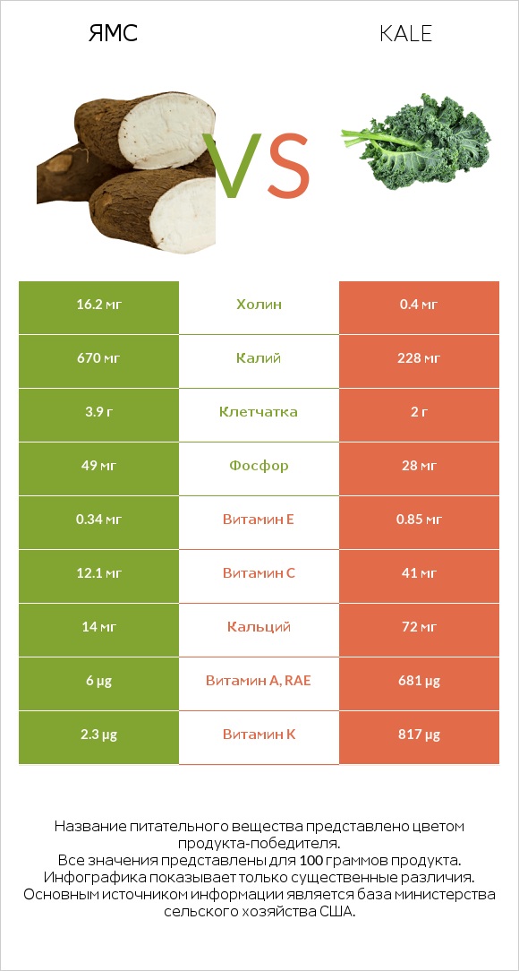 Ямс vs Kale infographic