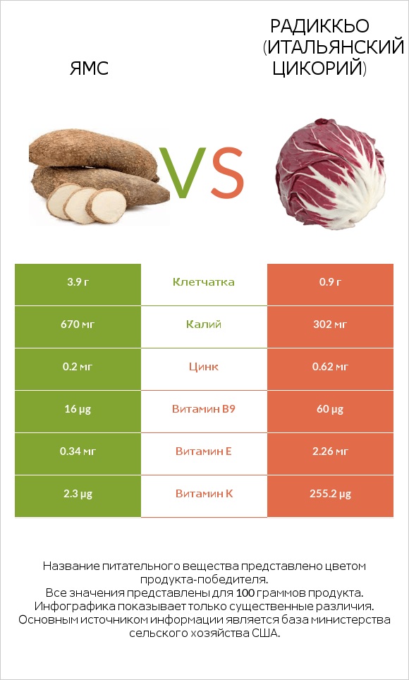 Ямс vs Radicchio infographic