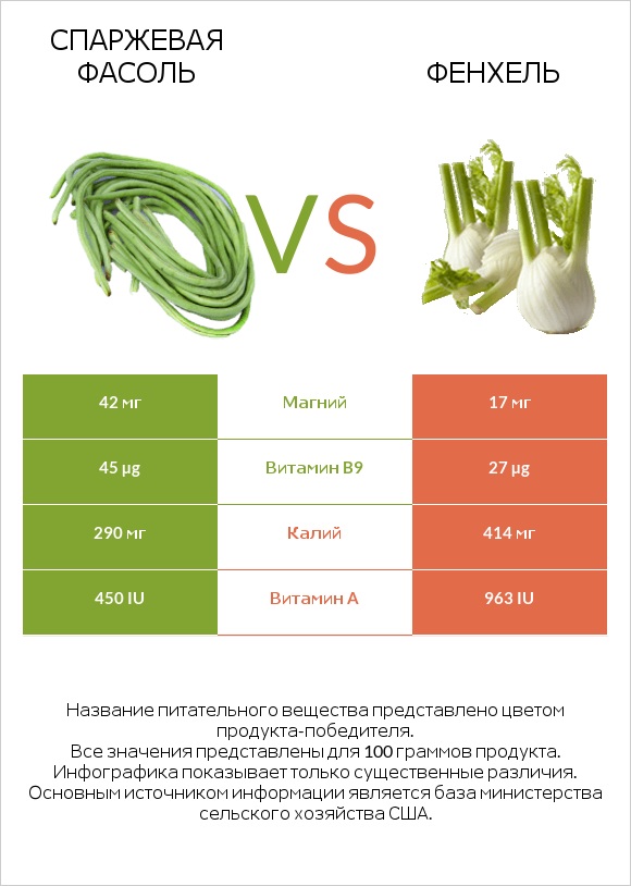 Спаржевая фасоль vs Фенхель infographic