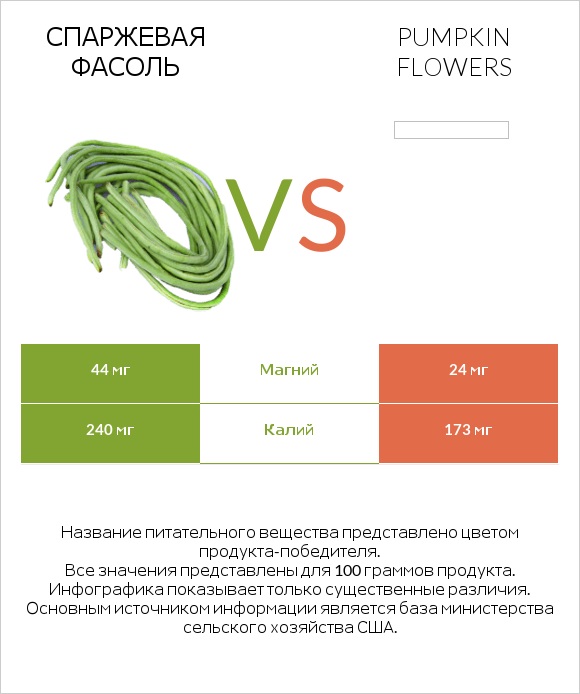 Спаржевая фасоль vs Pumpkin flowers infographic