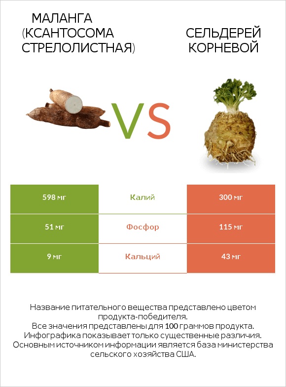 Маланга (Ксантосома стрелолистная) vs Сельдерей корневой infographic