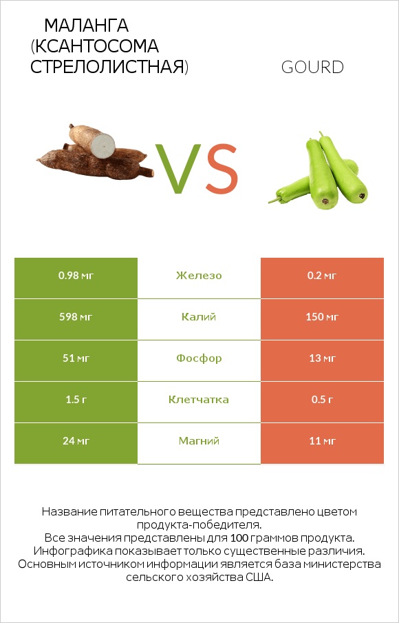 Маланга (Ксантосома стрелолистная) vs Gourd infographic
