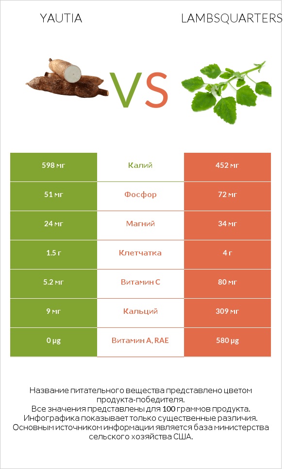 Yautia vs Lambsquarters infographic