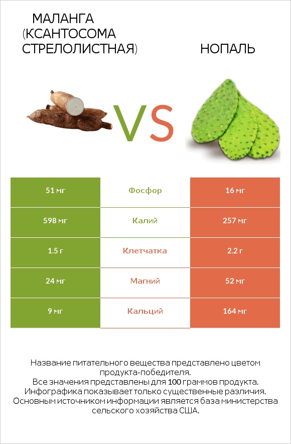 Маланга (Ксантосома стрелолистная) vs Нопаль infographic