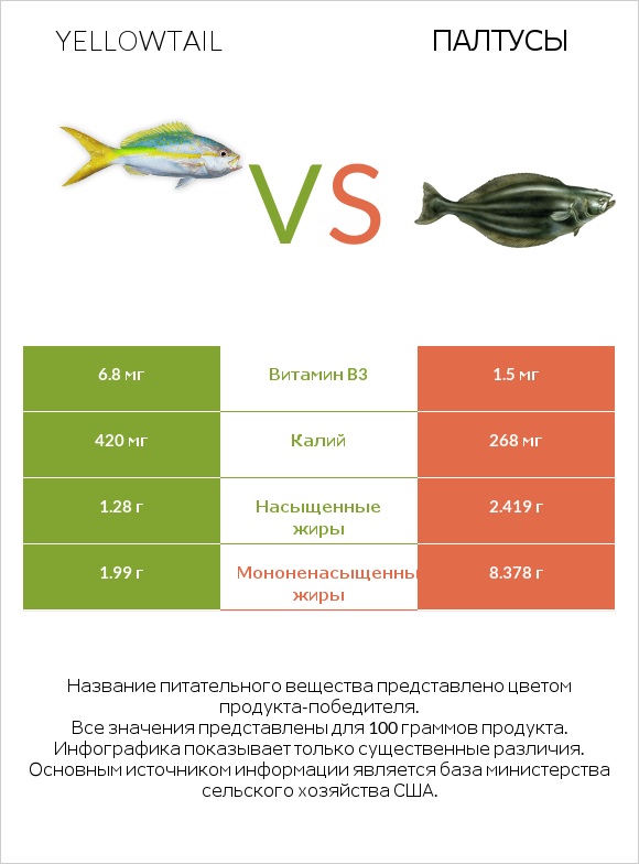 Yellowtail vs Палтусы infographic