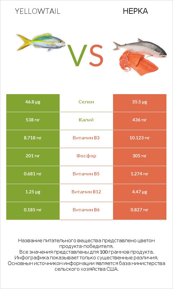 Yellowtail vs Нерка infographic