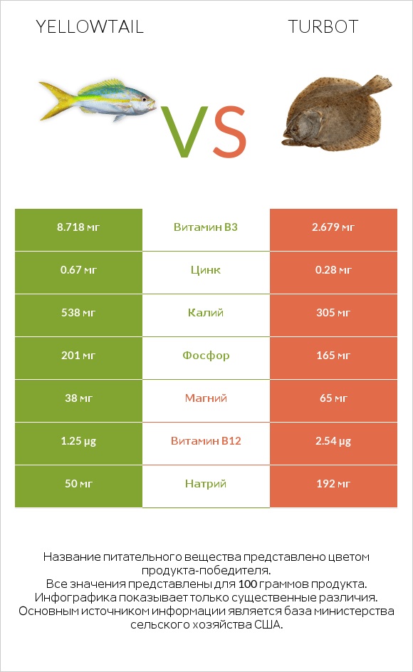 Yellowtail vs Turbot infographic