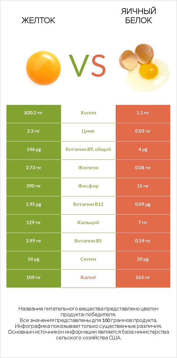 Желток vs Яичный белок infographic