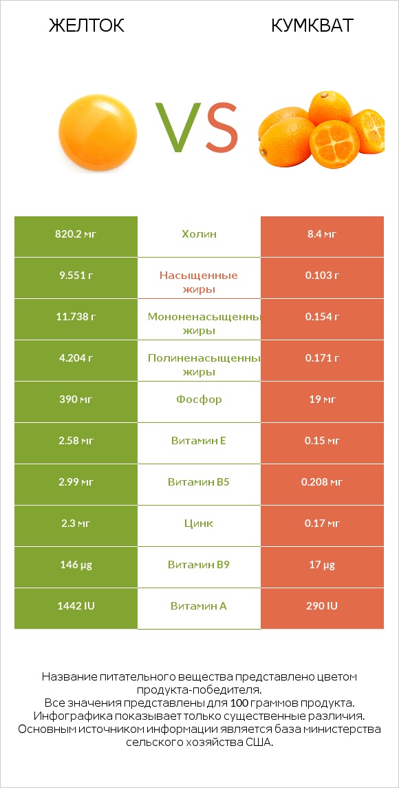 Желток vs Кумкват infographic