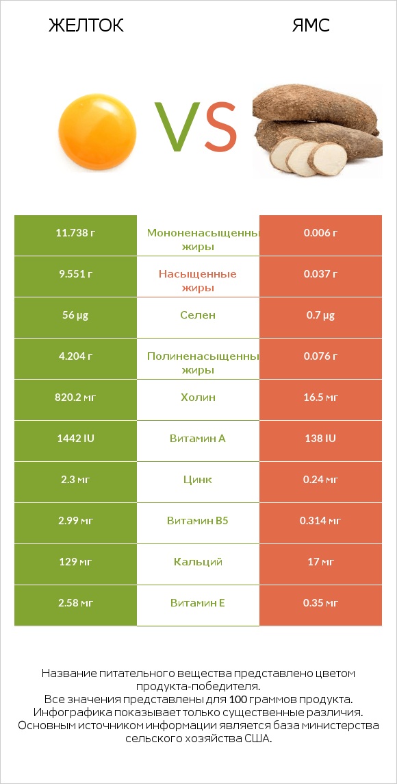 Желток vs Ямс infographic
