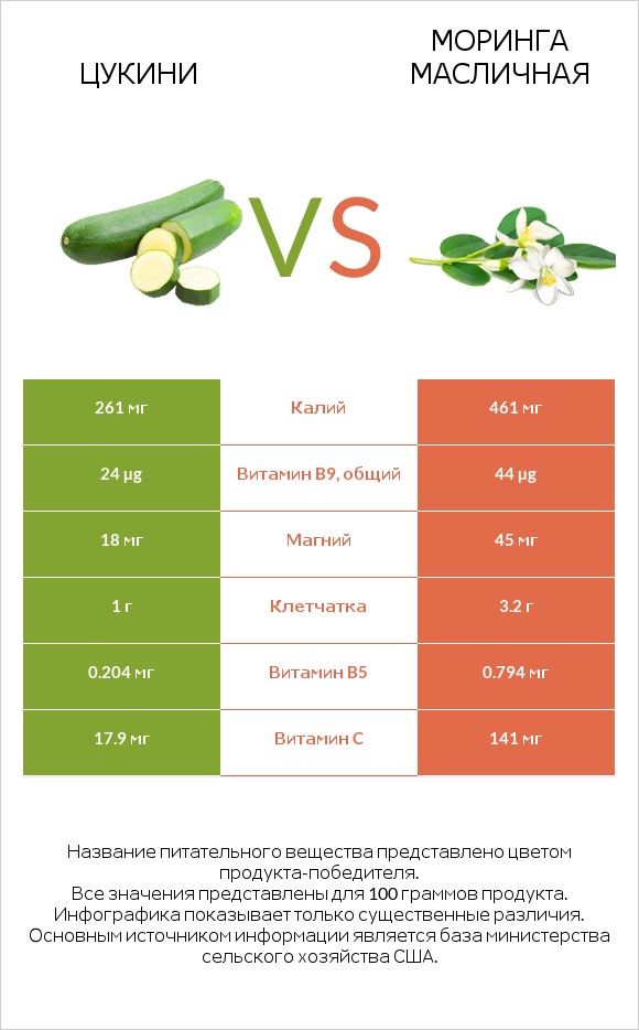 Цукини vs Моринга масличная infographic