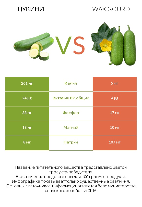 Цукини vs Wax gourd infographic