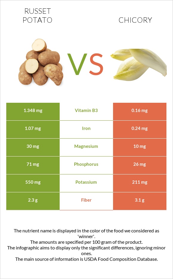 Russet potato vs Chicory infographic