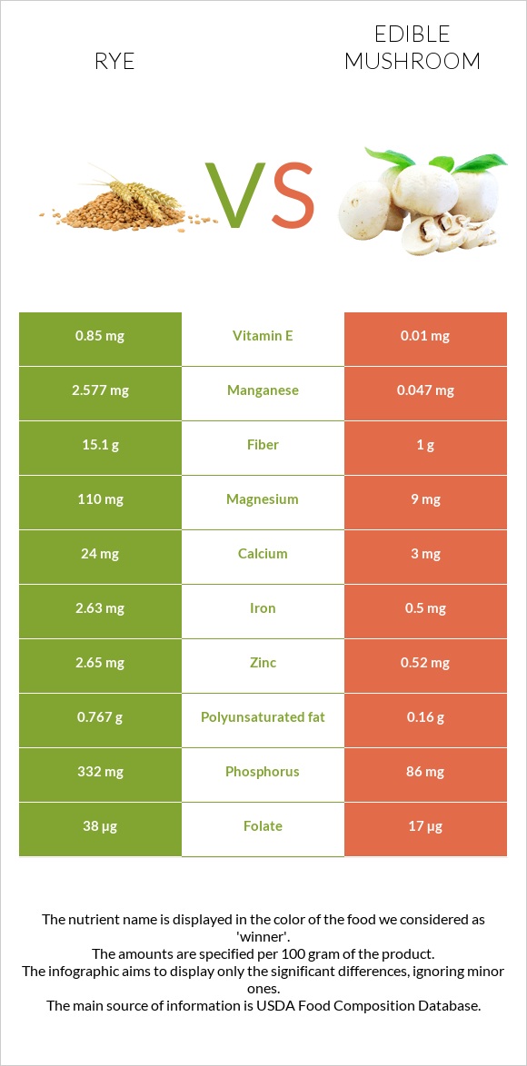 Rye vs Edible mushroom infographic