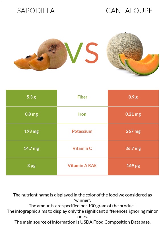 Sapodilla vs Կանտալուպ infographic