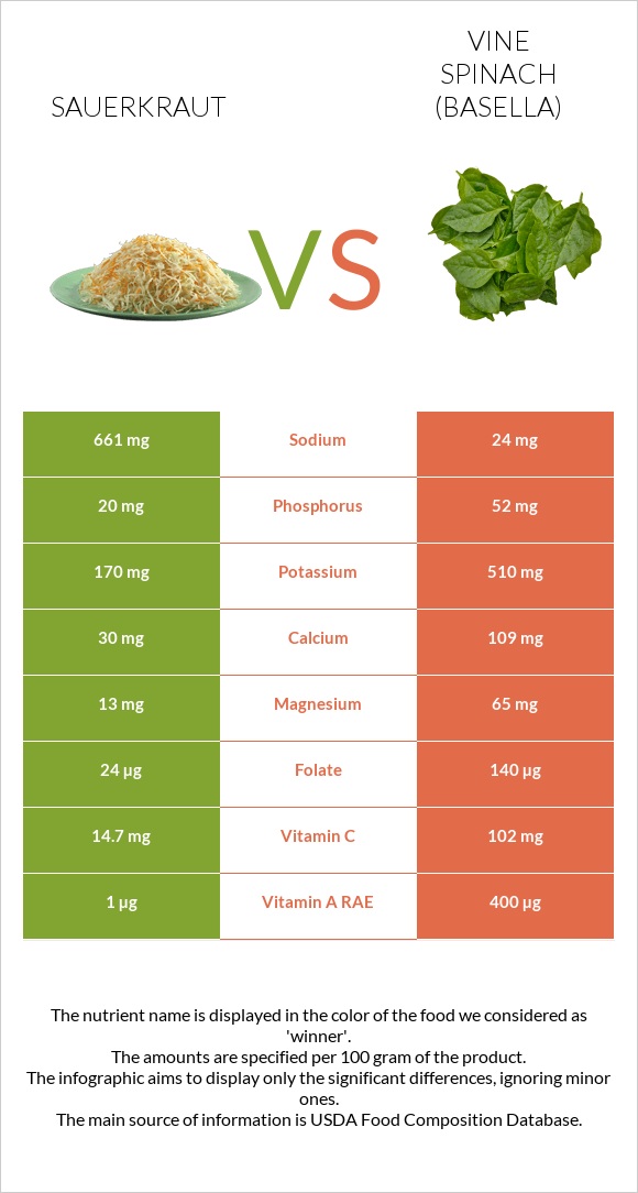 Sauerkraut vs Vine spinach (basella) infographic