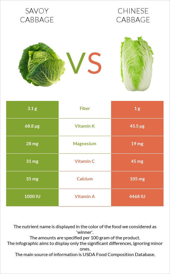 Savoy cabbage vs Chinese cabbage infographic