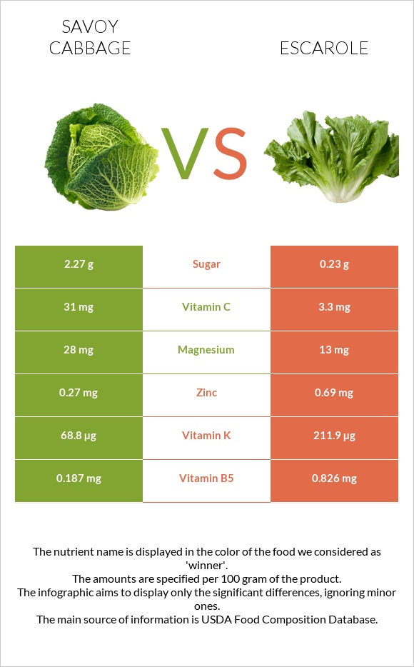 Savoy cabbage vs Escarole infographic