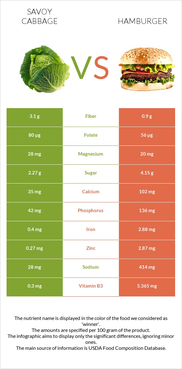 Savoy cabbage vs Hamburger infographic