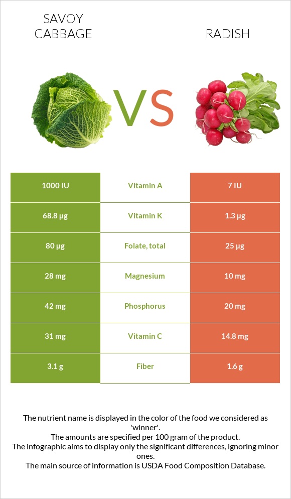 Սավոյան կաղամբ vs Բողկ infographic