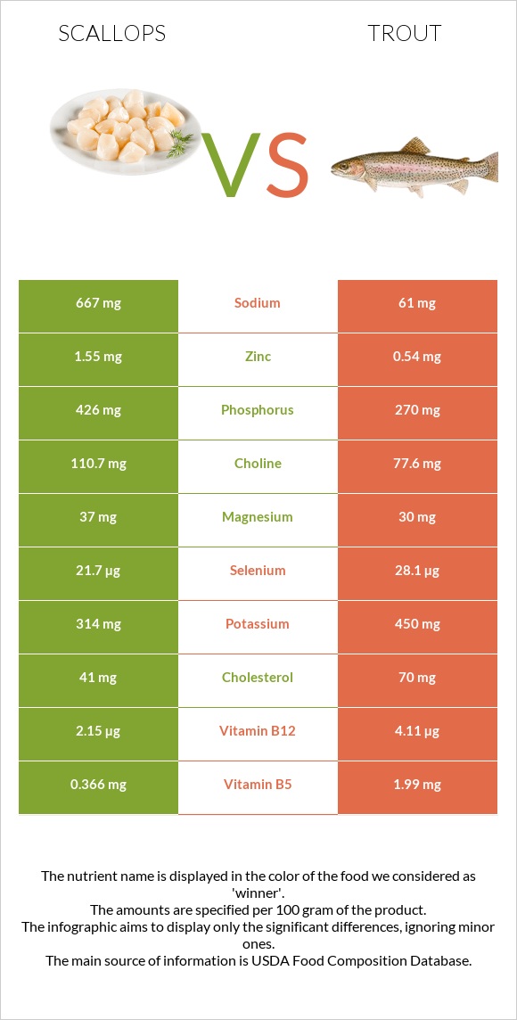 Scallops vs Trout infographic