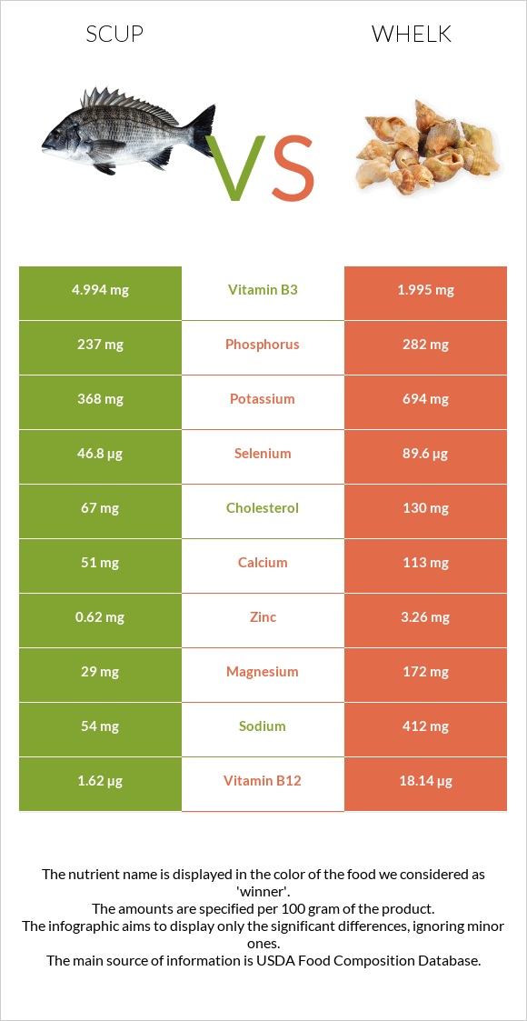 Scup vs Whelk infographic