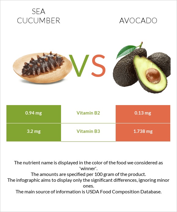 Sea cucumber vs Ավոկադո infographic