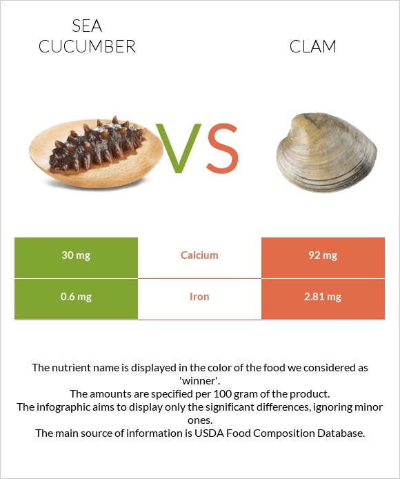 Sea cucumber vs Clam infographic