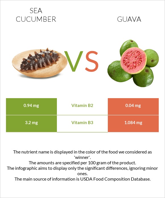 Sea cucumber vs Գուավա infographic