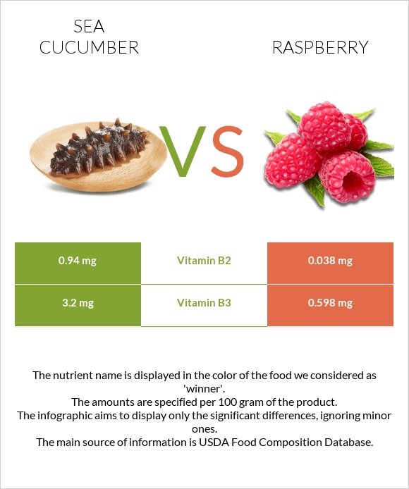 Sea cucumber vs Raspberry infographic