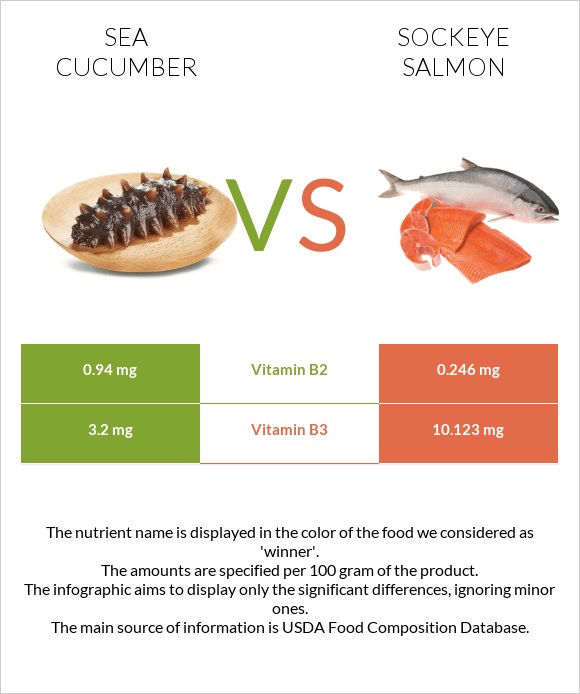 Sea cucumber vs Կարմիր սաղմոն infographic