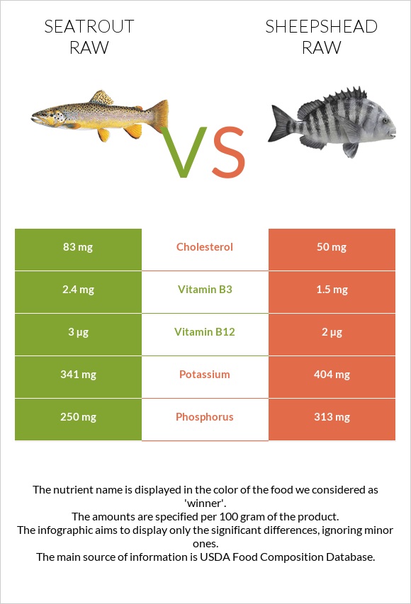 Seatrout raw vs Sheepshead raw infographic