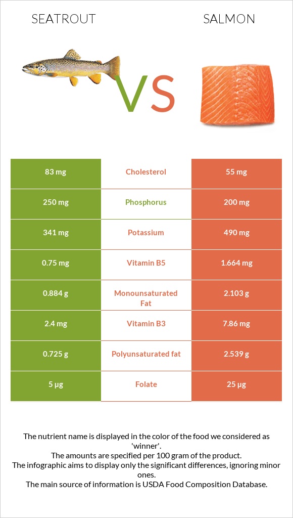 Seatrout vs Salmon infographic