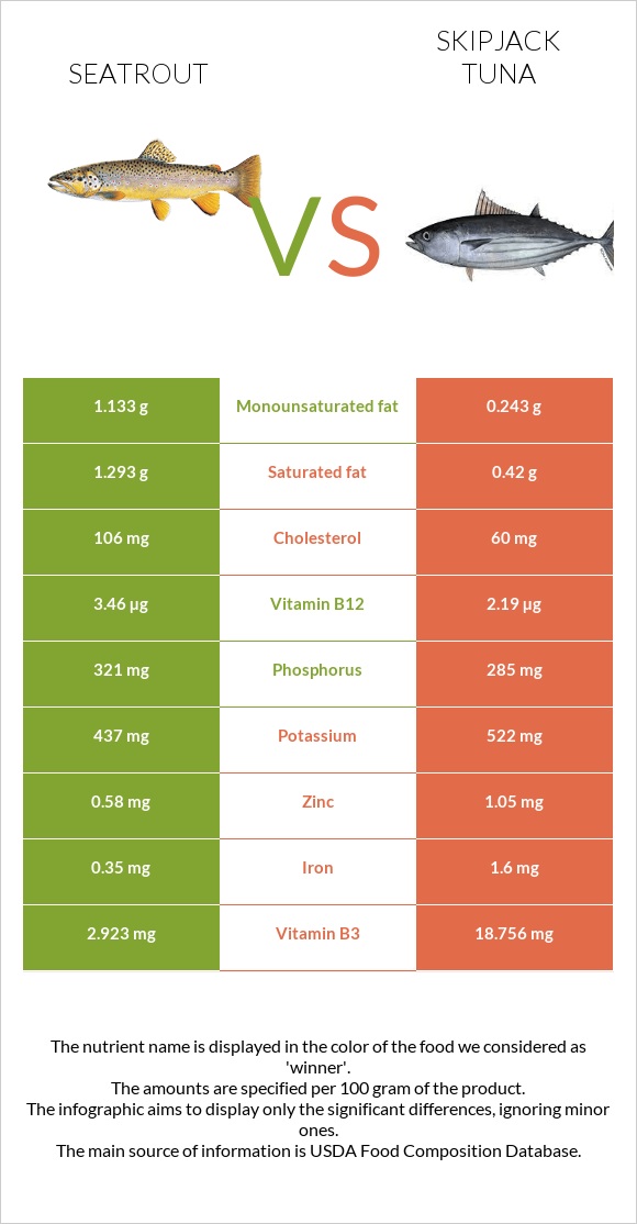 Seatrout vs Գծավոր թունա infographic