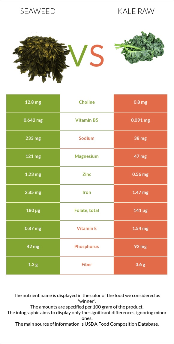 Seaweed vs Kale raw infographic