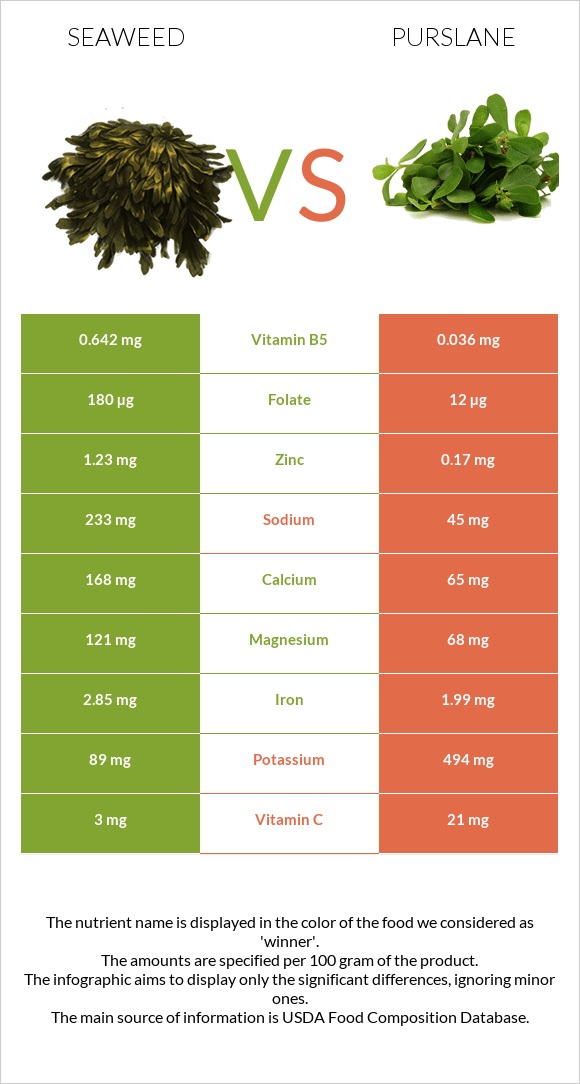 Seaweed vs Purslane infographic