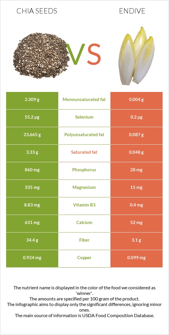Chia seeds vs Endive infographic