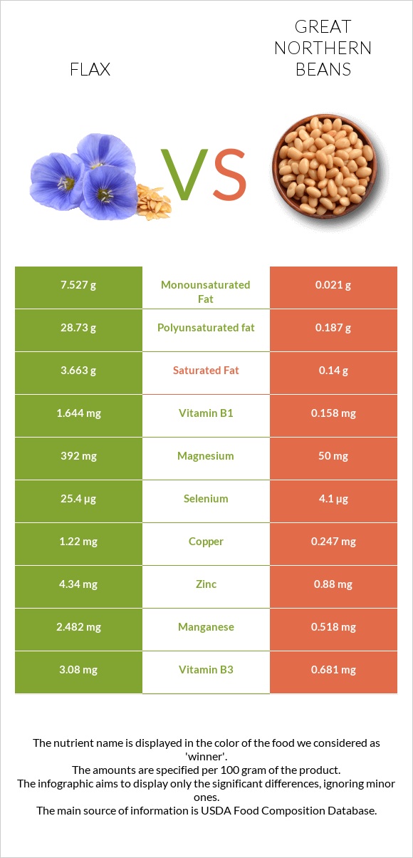 Flax vs Great northern beans infographic