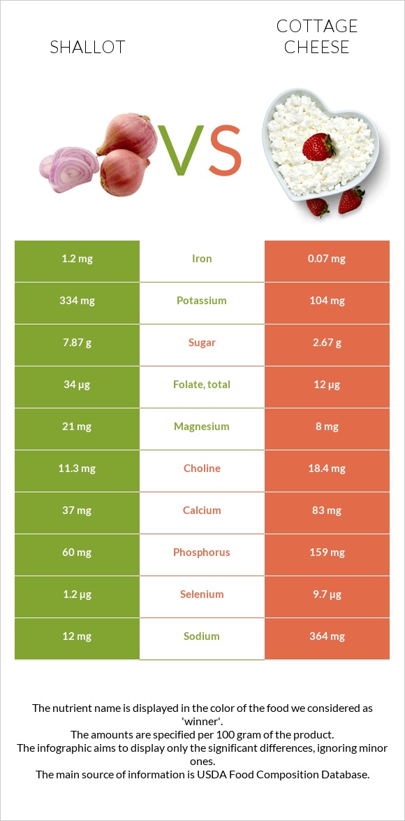 Shallot vs Cottage cheese infographic