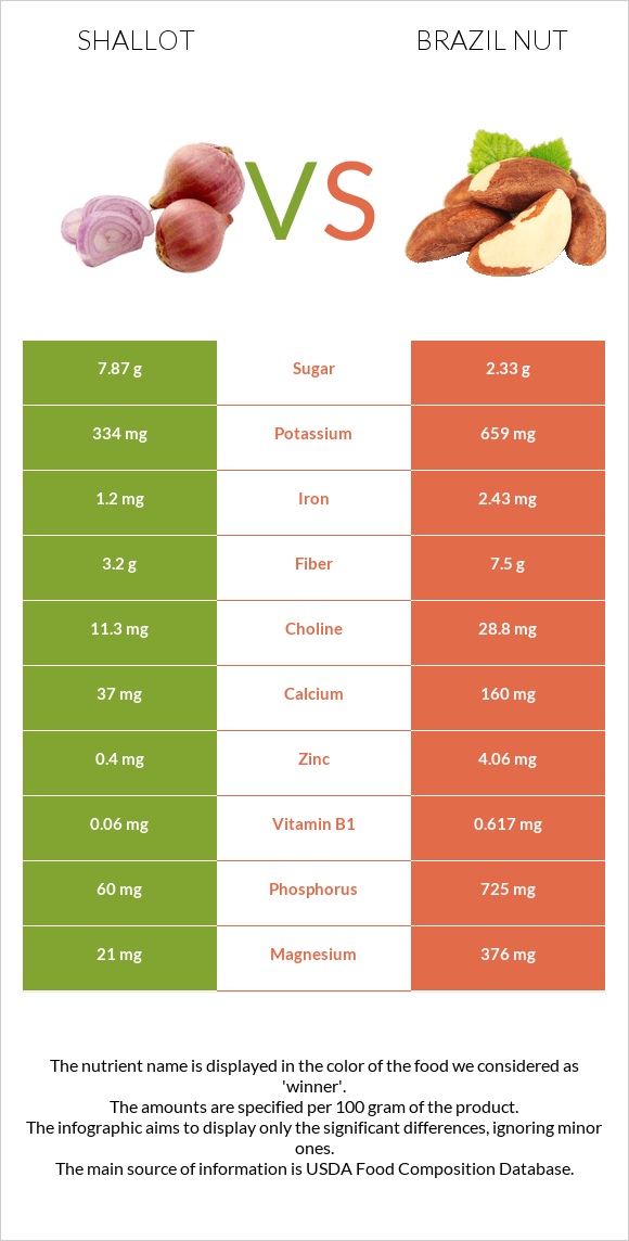 Shallot vs Brazil nut infographic