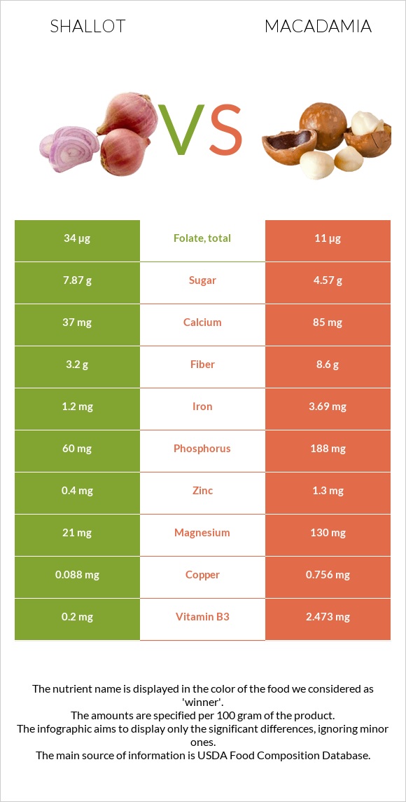 Shallot vs Macadamia infographic